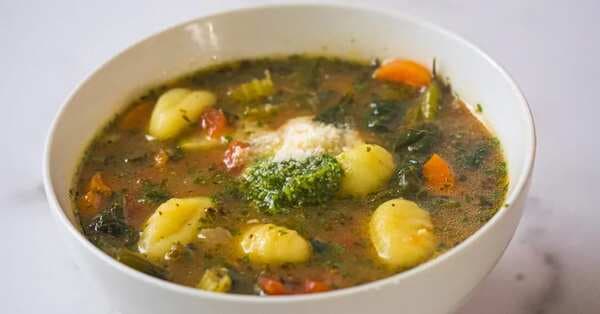 Vegetable Gnocchi Soup with Pesto
