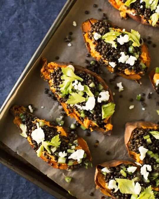 Sweet Potatoes With Goat Cheese & Lentils