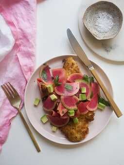 Chicken Milanese W/Watermelon Radish And Herb Salad