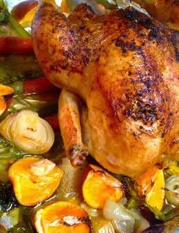 Roasted Chicken With Clementines, Garlic And Onions