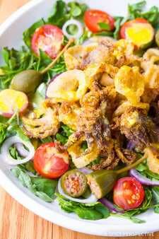 Fried Calamari Salad With Caperberries And Lemon Aioli