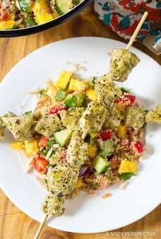 Pesto Chicken Kebabs With Cool Quinoa Pilaf