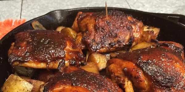 Cast Iron Honey-Sriracha Glazed Chicken With Roasted Root Vegetables