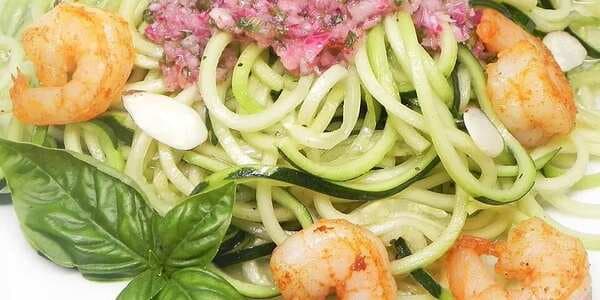 Grilled Shrimp Over Zucchini Noodles