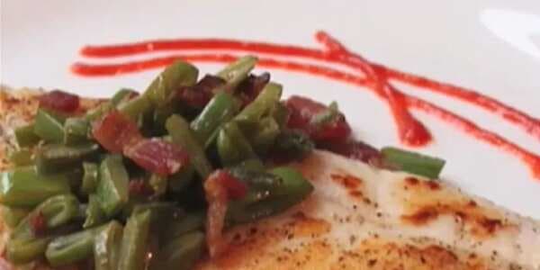 Seared Halibut With Bacon And Bean Relish