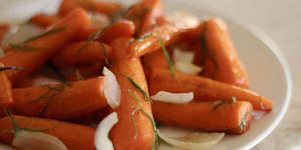 Roasted Carrots And Onions With Fennel Fronds And Honey