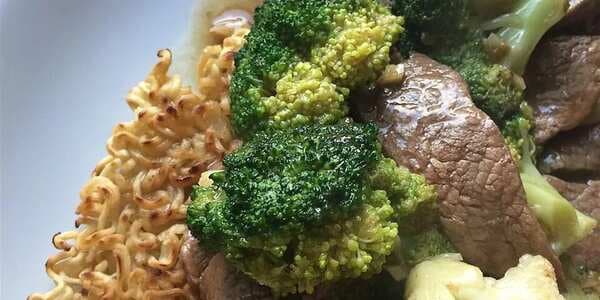 Stir-Fried Beef And Broccoli With Crisp Ramen Noodle Cake