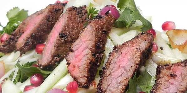 Gabes Coffee-Crusted Hanger Steak With Apple, Fennel, And Herb Salad