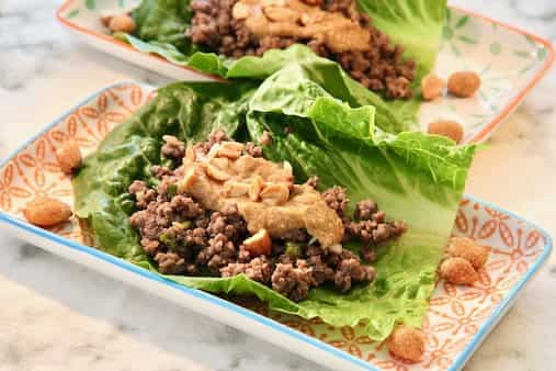 Spicy Ground Beef Cabbage Wraps With Peanut Sauce