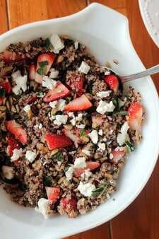Fresh Strawberry Basil Quinoa Salad With Goat Cheese, Sunflower Seeds & Lemon Vinaigrette