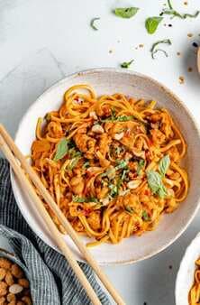 Sweet & Spicy Hot Chili Chicken Noodles With Basil
