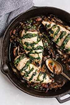 Goat Cheese & Spinach Stuffed Chicken Breast With Caramelized Onions
