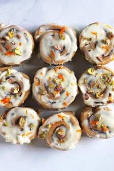 Whole Wheat Chocolate Cinnamon Rolls With Pistachios & Orange Icing