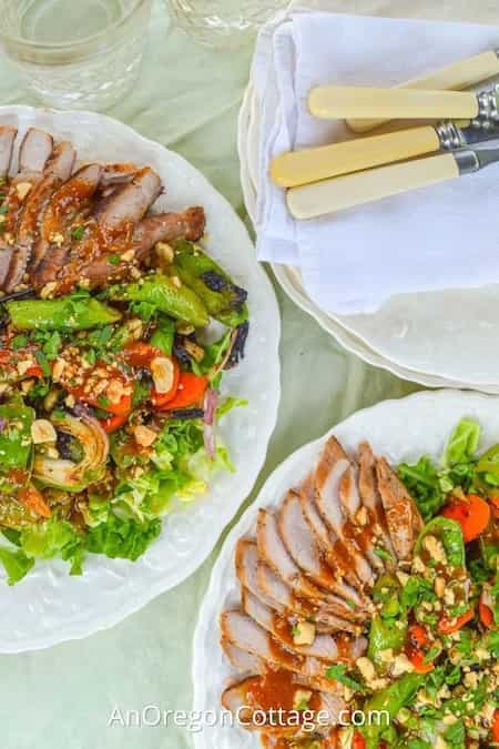 Thai Grilled Pork and Vegetable Salad with Spicy Peanut Dressing