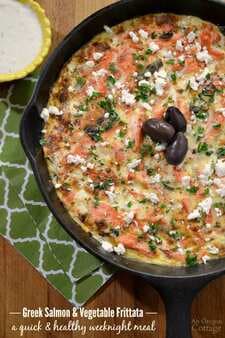Greek Salmon and Vegetable Frittata with Creamy Feta Sauce