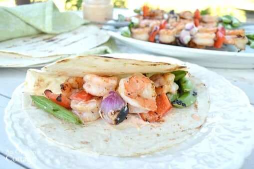 Grilled Shrimp and Vegetable Tacos with Chipotle Yogurt Sauce