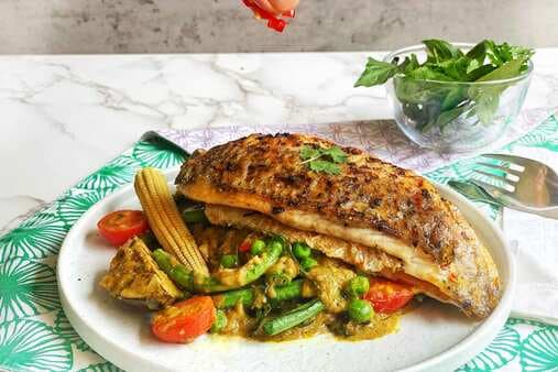 Roasted Chili Lime Sea Bass With Coconut Green Curry