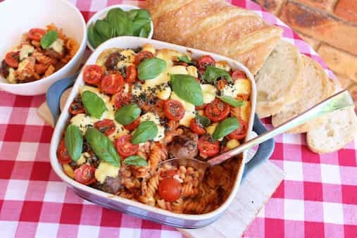 Beef Meatball And Baked Bean Pasta Bake