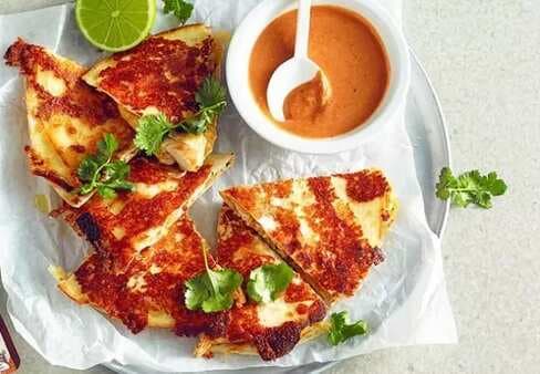Cheesy Chicken Mexican Quesadillas With Chipotle Sauce