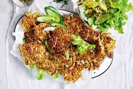 Crispy Ramen Fritters With Avocado And Sesame Salad
