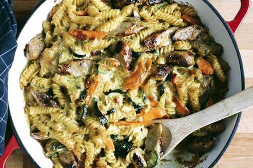 Creamy Curried Sausages Pasta Bake