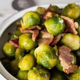 Maple Roasted Brussel Sprouts With Bacon And Toasted Walnuts