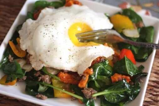 Sweet Potato, Bell Pepper, Onion And Sausage Hash