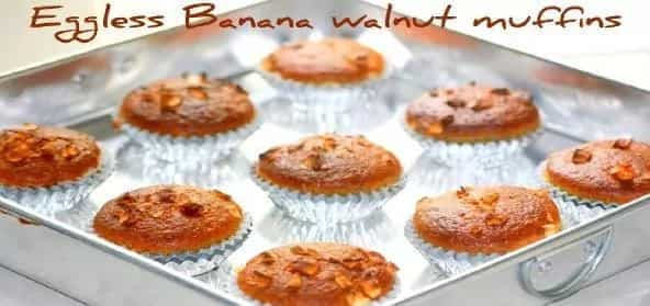 Eggless Banana Walnut Muffins