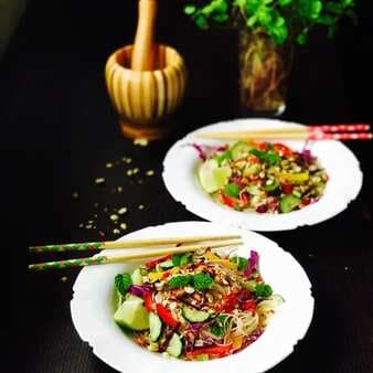 Asian inspired rainbow vermicelli salad with peanuts !! microwave cooking contest