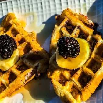 Blueberry Waffles With Banana Blackberry Topping
