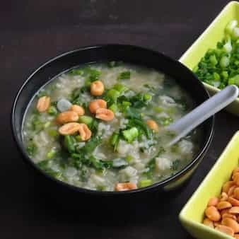 Brown rice & gai lan jook/xi fan/chinese vegetarian rice congee