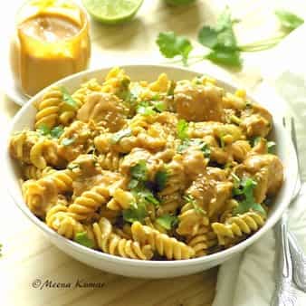 Chicken pasta salad with peanut butter dressing