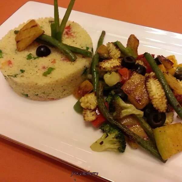 Couscous salad with grilled vegetables in honey vinaigrette dressing