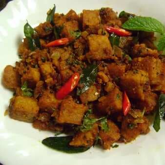 Dhoka stir fry-(fried lentil cakes stir fry-bengali style)