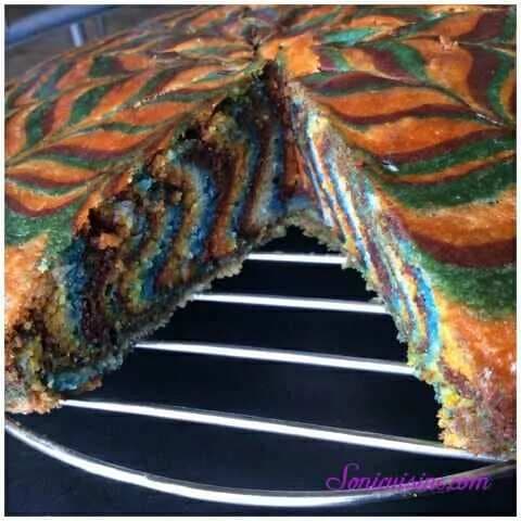 Eggless choco vanilla zebra cake with colourful pattern