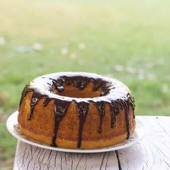 Eggless Vanilla Bundt Cake With Chocolate Glaze