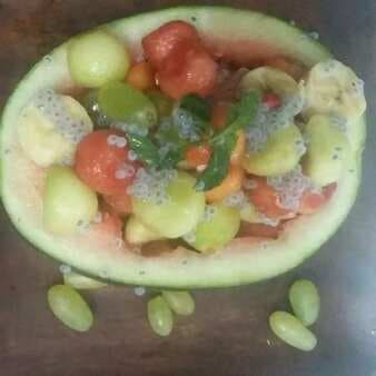 Fresh fruit salad in watermelon bowl