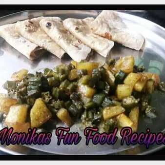 Fried allu bhindi with roti