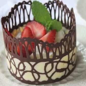 Fruit Cream With Chocolate Lace Decoration