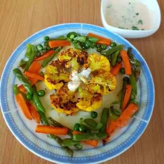 Grilled veggie delight with herbed yoghurt
