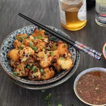 Honey and garlic roasted cauliflower with spicy sake dipping sauce