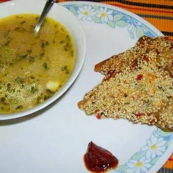 Lemon coriander soup & sesame chicken toast
