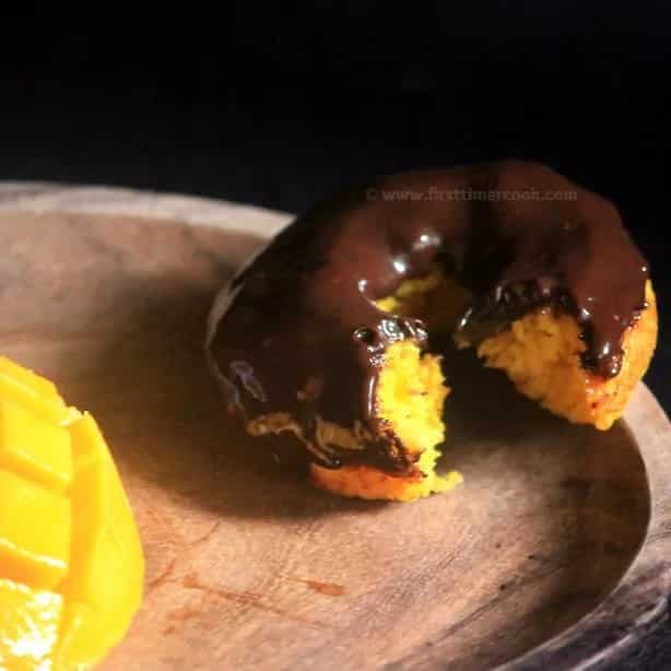 Mango donut (doughnut) cake with chocolate glaze