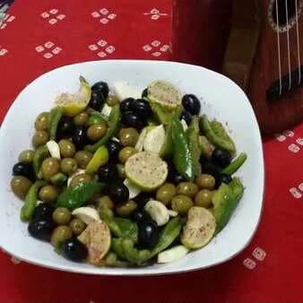 Mixed olives and garlic salad