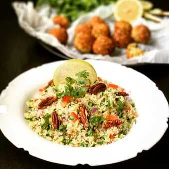 Moroccan style pecan couscous salad with tahini lemon dressing!!
