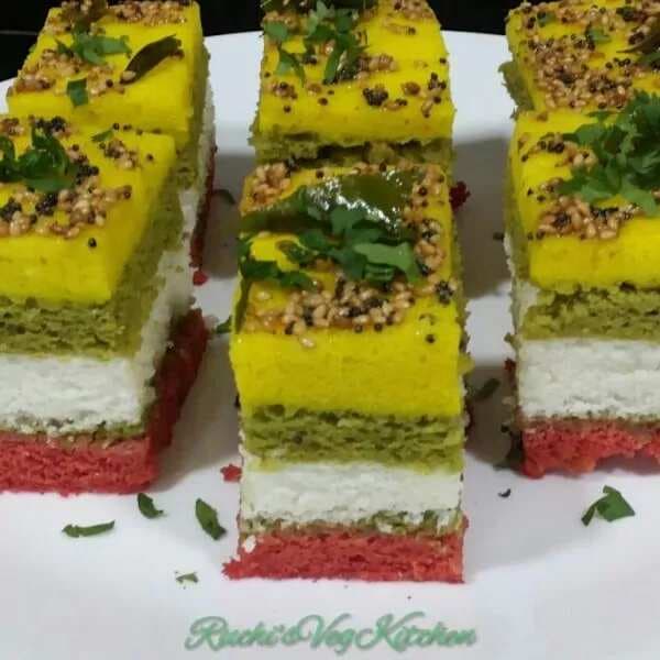 Multi colour sandwich dhokla