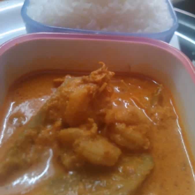 Prawn and green mango curry & rice