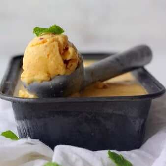 Roasted peaches and mango chilli ice cream (eggless)