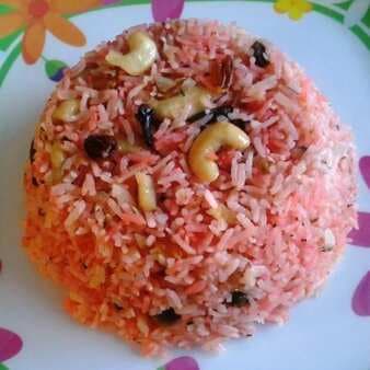 Rooh afza and coconut flavoured sweet pulav
