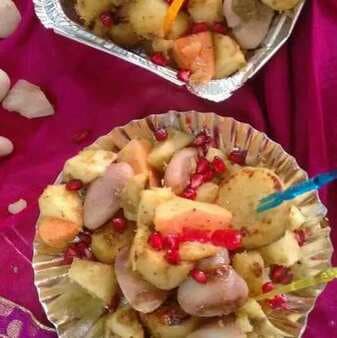 Shakerkandi and singhara fruit chaat